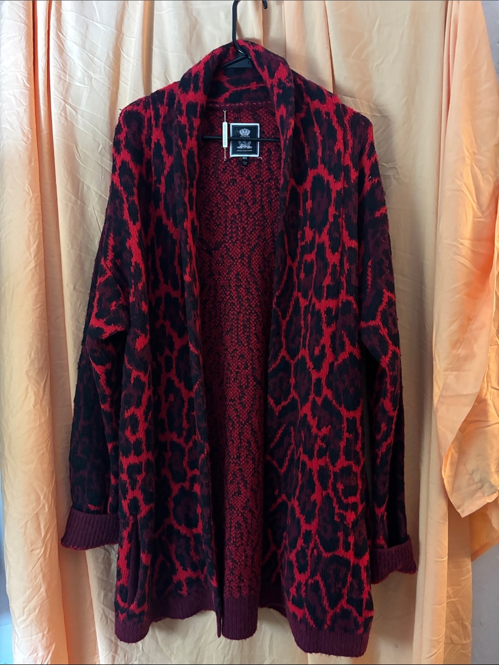 Juicy Couture Red and Black Leopard Print Open Cardigan